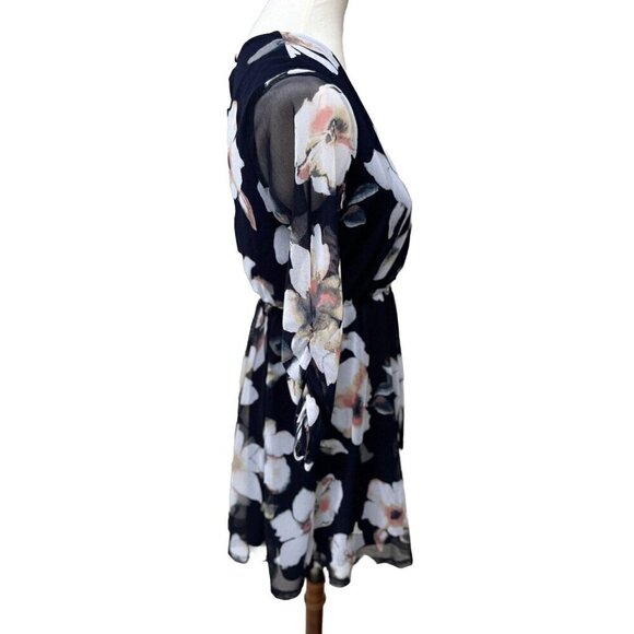 Lush Womens Navy Cream Floral Mesh Surplice Mini Dress Size S - Picture 4 of 12